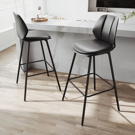 SIRHONA Lote de 2 Taburetes de Bar con Respaldo Asiento Gris Base Negro (1/5)