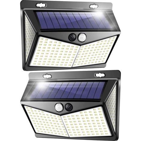 Lampe Solaire Extérieure LED, 208 LEDs Projecteur avec Détecteur de Mouvement, IP65 Étanche, Luminaire Mural pour Jardin et Piscine, Lot de 2 (1/5)