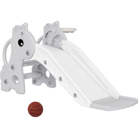 Toboggan pour enfants 3 en 1 en forme de girafe avec panier de basket, escalade et ballon, 106 x 51,5 x 52 cm, gris (1/5)