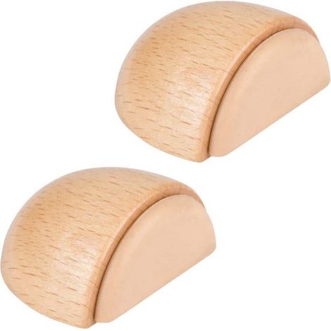 Juego de 2 topes decorativos semicirculares autoadhesivos para suelo,fabricados en madera de haya y caucho: protegen paredes y muebles de golpes (1/4)