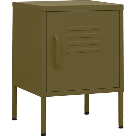 Maison Exclusive - Mesita de noche acero verde oliva 35x35x51 cm (1/5)