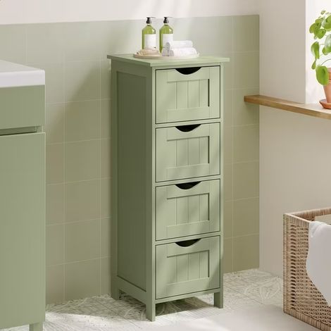 Freestanding Bathroom Floor Storage Cabinet 30 x 30 x 82cm, Compact Storage Organiser with 4 Drawers for Home Bathroom, Kitchen & Lounge (1/5)