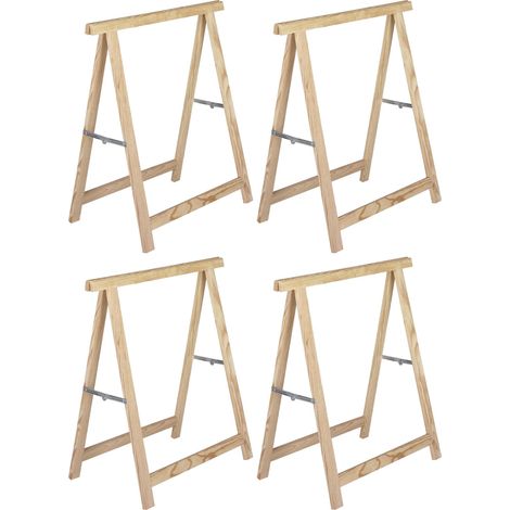 Astigarraga – Tréteau en pin brut non verni – Lot de 4 – Charge maximale 400 kg – Dimensions 73,5 x 37 x 74 cm – Pliable et livré monté (1/4)
