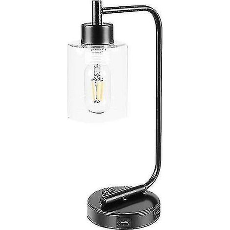 Lampe de chevet industrielle avec ampoule E26 et double port USB, compatible Wi-Fi, lampe de nuit de bureau en fer. (1/5)