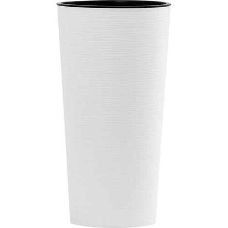 Pflanzgefäß LOCON, weiß Rillenoptik, Ø 30 x 57 cm Kunststoffgefäß mit Einsatz (1/7)