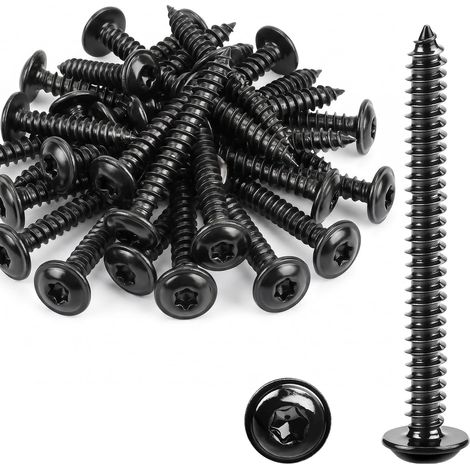 Vis à bois noir, 50 pièces, vis de sécurité M4x40mm acier inoxydable 304, autotaraudeuses tête fraisée Torx avec rondelle, pour plastique, métal, bois (1/5)