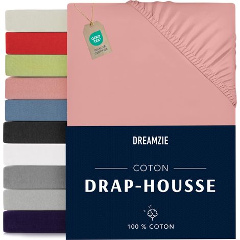 Drap Housse 70x160 100% Jersey Coton Certifié Oeko Tex Rose Linge de Lit avec Coins Elastiques (1/5)