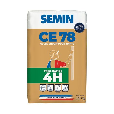 Semin – Enduit de rebouchage 25 kg – Temps de prise 4 heures – Pour joints de plaques de plâtre – Fini lisse et durable