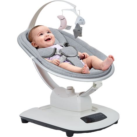 Berçante électrique bébé+ 5 mouvements, vitesse réglable, télécommande, inclinaison, harnais 5 points et berceuses -gris clair (1/5)