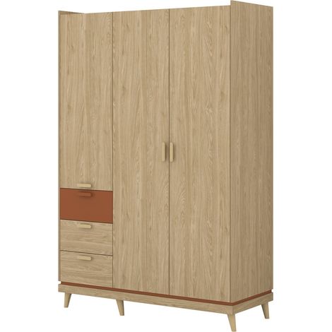 Armario NOKI – 3 puertas roble claro y moka – Estilo escandinavo