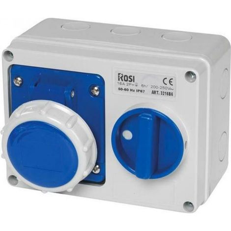 Prise murale horizontale fixe verrouillée 2P+E 16A – Tension 200-250V – IP67 – Pour chantiers humides – 3216B6