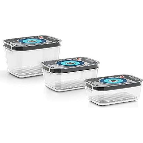 BOSCH - 3 boites de conservation sous vide hermetiques : 0,7L, 1,0L et 1,5L - Bac degouttement - Indicateur jour et mois - Trita (1/5)