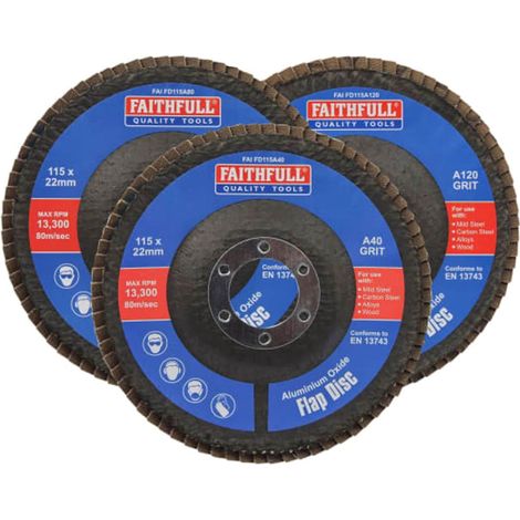 Faithfull Aluminium Oxide Flap Discs 115mm Mixed Grit Pack