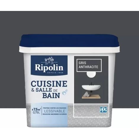 Ripolin – Peinture murale couleur gris anthracite 0,75 L – Effet perlant pour pièces humides – Lessivable et facile à entretenir