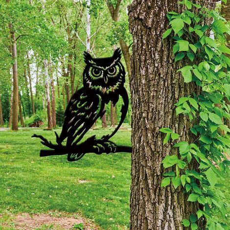 Décoration de jardin hibou en métal, oiseau, silhouette noire, piquets décoratifs pour clôture extérieure. (1/5)