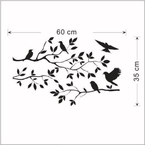 Autocollant mural arbre et oiseaux en vinyle noir, décoration murale amovible pour chambre ou salon, 1 pièce (1/3)