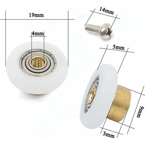 Set of 4 replacement shower rollers – 19 mm – with M4 screws – Diameter: 19 mm (1/4)