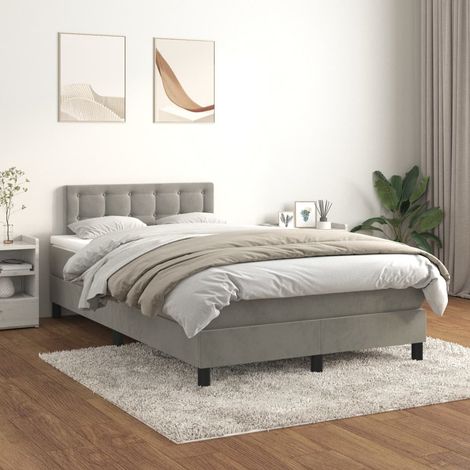 Lit à sommier tapissier et matelas, Lit double, Lit adulte Gris clair 120x200cm Velours GSW79779 (1/5)