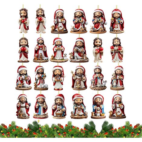 Calendrier de l'Avent 24 Jours Calendrier Vacances Pendentif Jésus Décoration Murale Ornement Acrylique 2D pour Maison Fête Rassemblement Activités (1/5)