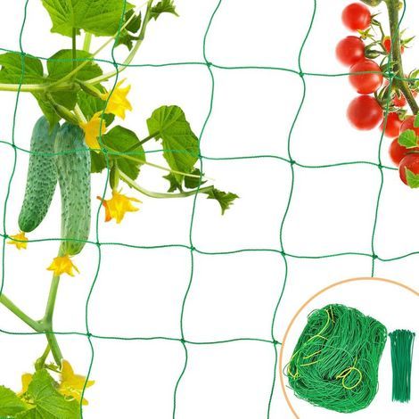 Rete per piante rampicanti da 1,8 x 5 m, con 50 fascette verdi, rete robusta per orto, ideale per cetrioli, pomodori e altri ortaggi. (1/5)