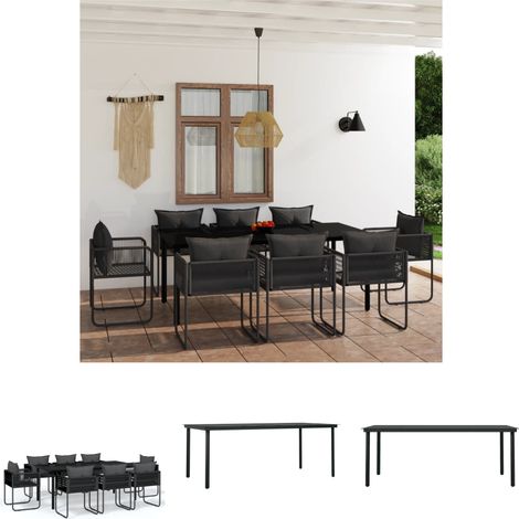 Gartenstuhl - vidaXL 9-tlg. Garten-Essgruppe Schwarz - Gartenmöbel Set (1/5)