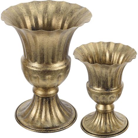 Lot de 2 Pots de Fleurs en Fer Forgé Vintage, Petits et Grands Formats, Coloris Doré Patiné, Jardinières Décoratives pour Plantes Grasses et Succulentes, pour Décoration de (1/5)