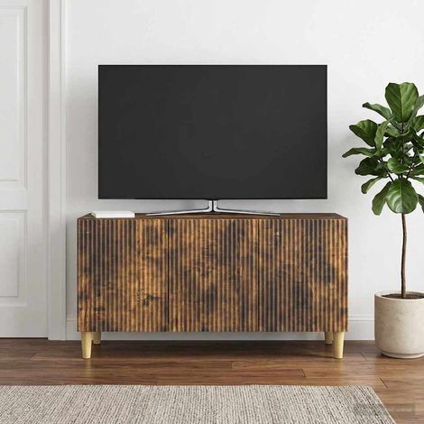 Meuble TV 3 portes en bois d’ingénierie chêne fumé 99 x 34,5 x 50 cm, 18.64kg - PANGIVO (1/5)