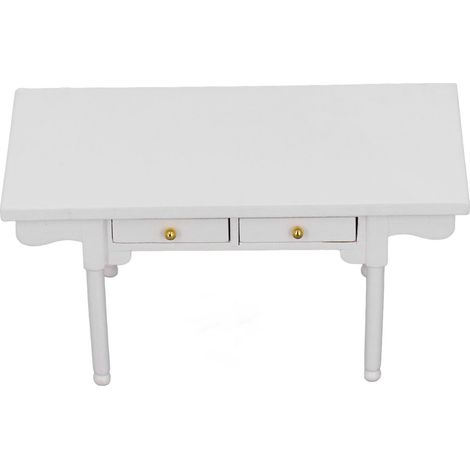 Bureau miniature en bois pour maison de poupée, table d'écriture jouet, décoration meuble blanc moderne (1/5)