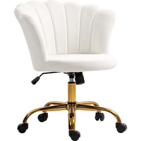 Chaise de bureau velours coiffeuse dossier pétale hauteur réglable 69x64x80-90 cm blanc