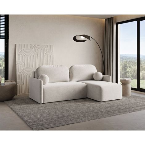 Divano angolare convertibile 3 posti in tessuto ciniglia beige KOKO L (1/5)