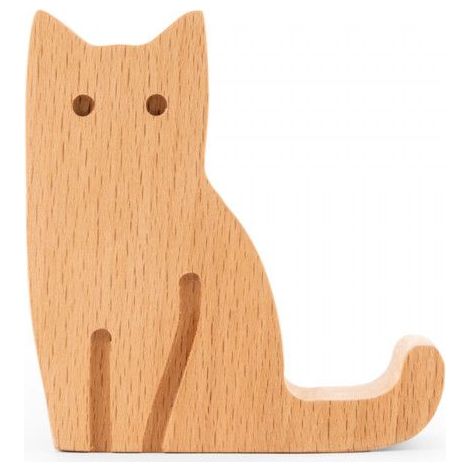Phone Stand - KIKKERLAND - Cat - Natural - Beech Wood - 10.5 x 8.5 x 4 cm