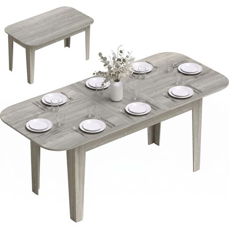 HOMCOM Extendable Oval Dining Table for 4-6 Round Edges Grey Wood Effect (1/5)