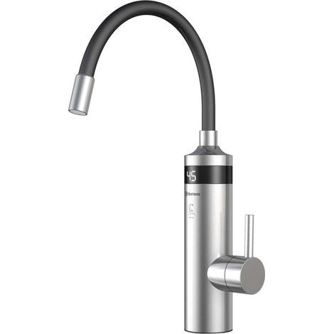 Aqualine Ton - Grifo monomando eléctrico para fregadero de 3 kW, negro/acero inoxidable 211085 (1/5)