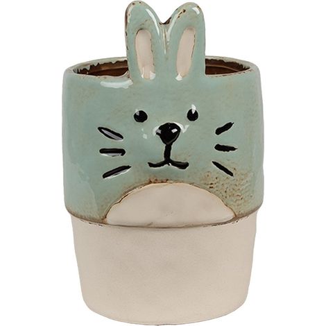 Cache-pot Lapin en Céramique Vert et Beige 11 x 17 cm Décoration Chambre Enfant Pot à Crayons - PANGIVO (1/4)