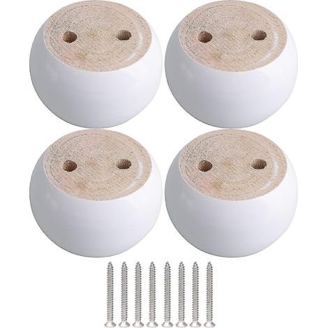 Ensemble de 4 pieds de meuble ronds en bois d'eucalyptus blanc, 8 x 8 x 5 cm. Supporte un poids d'environ 100 kg. (1/5)