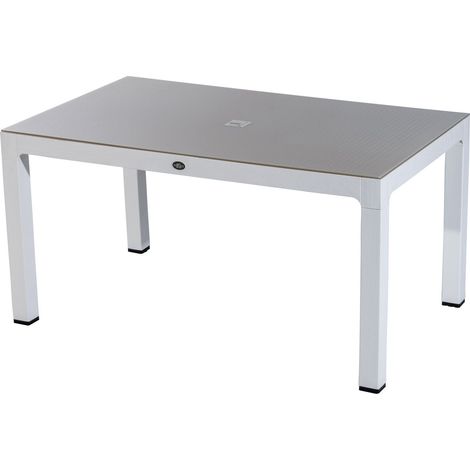 TAVOLO CON PIANO IN VETRO 150x90x75h CmPER INTERNI ED ESTERNI MODELLO "SEGINUS" Colore cappuccino/bianco