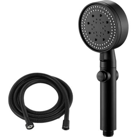 Pommeau de douche à main noir, ensemble pommeau de douche à main et tuyau, pommeau de douche réglable à 5 modes, pommeau de douche en métal (1/5)