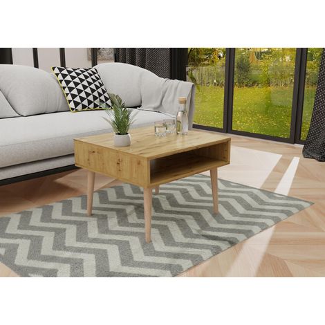 Table basse de chevet Vico pour salon ou chambre à coucher, table basse artisanale en chêne. (1/5)