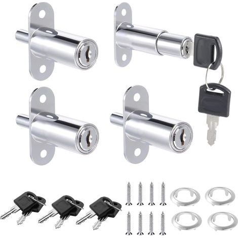 4 Pcs Serrure de classeur Serrure e Placard à Tiroirs Alliage de Zinc Serrure de Meuble à Porte Coulissante Avec 8 Clé pour Vitrines Classeurs Tiroirs Penderies Bureaux Meubles Ø 19 mm (Argent) (1/5)