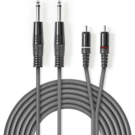 Nedis stereo audiokabel 2x 635 mm stecker 2x rca stecker vernickelt 150 m rund dunkelgrau kartonhulle (1/2)