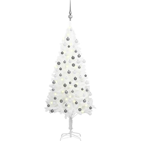 Künstlicher Weihnachtsbaum mit Beleuchtung & Kugeln Weiß 120 cm