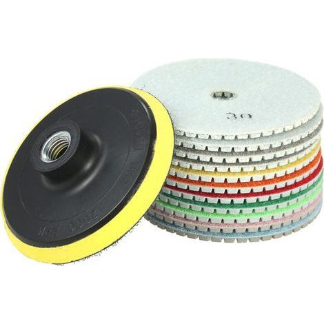 [French Days] Juego de 11 discos de diamante de 4 pulgadas para amoladoras angulares, que incluye almohadillas de pulido en húmedo, disco de amolar + 1 almohadilla de soporte para granito, mármol, pie (1/4)