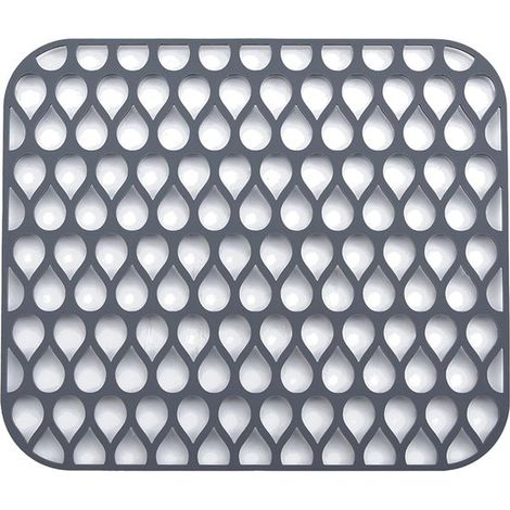 Tappetino scolapiatti in silicone,34 x 30 cm,pieghevole e antiscivolo,tappetino protettivo per il fondo del lavello,grigio (1/5)