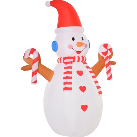 blanc + rouge 180 x 100 x 240 cm, décoration Noël intérieur/extérieur pelouse, Bonhomme neige gonflable 2,4 m éclairage LED rotatif (1/5)