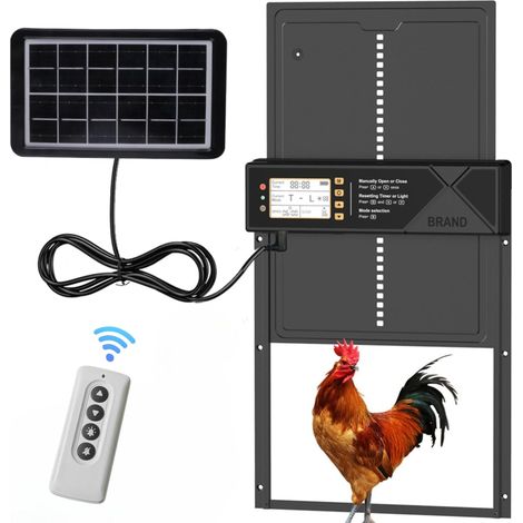 Porte poulailler solaire automatique et programmable avec minuterie Ecran LCD étanche, télécommande et chargement USB Protection et sécurité contre prédateurs, tranquillité pour vos poulets Noir
