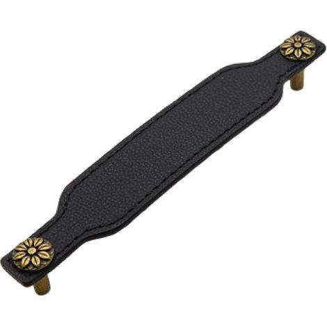Lot de 4 poignées de porte en cuir noir (148 x 28 mm) avec vis, pour meubles, placards, tiroirs, cuisines, portes et armoires. (1/5)