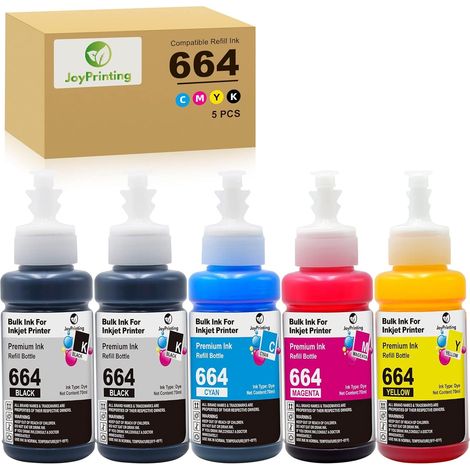 664 Encre Recharge Compatible pour Epson T664 Bouteille d'encre Multipack pour Epson ET-2500 ET-2550 ET-2600 ET-2650 ET-4500 ET-14000 L100 L110 L120 L130 L132 L200 L210 L220 L1300 (1/5)