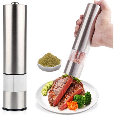 Electric Pepper Stainless Steel Grinder Steel Quick Pepper Electric One Hand Push Button Pepper Grinder And Sea Salt Grinder, 1Pcs (1/5)
