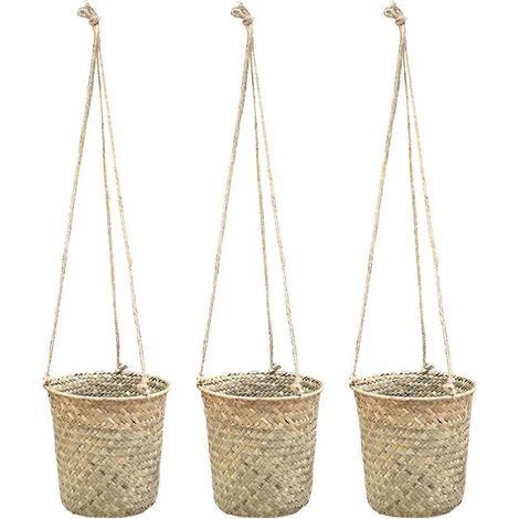 Lot de 3 paniers de rangement tressés, paniers à fleurs suspendus portables, contenants floraux (1/5)