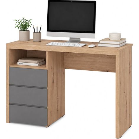 Schreibtisch Flam, 2 Schubladen, 2 Regale, ein Fach, 127x52x77h cm, Eichenholz Braun
